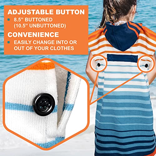 Suncube SUN CUBE Kids Changing Robe Surf Poncho, Kids Beach Towels, Hooded Towel for Teens Bath Pool, Microfiber Quick Dry Wearable Towel Poncho with Hood, Swim Towel for Girls 8-12 Years, Orange Stripe - Image 5