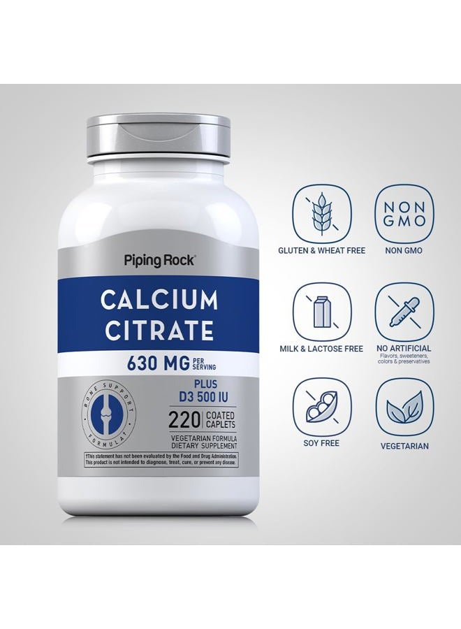 Piping Rock Calcium Citrate with Vitamin D3 | 315 mg | 220 Caplets | Non-GMO, Gluten Free Supplement | - Image 3