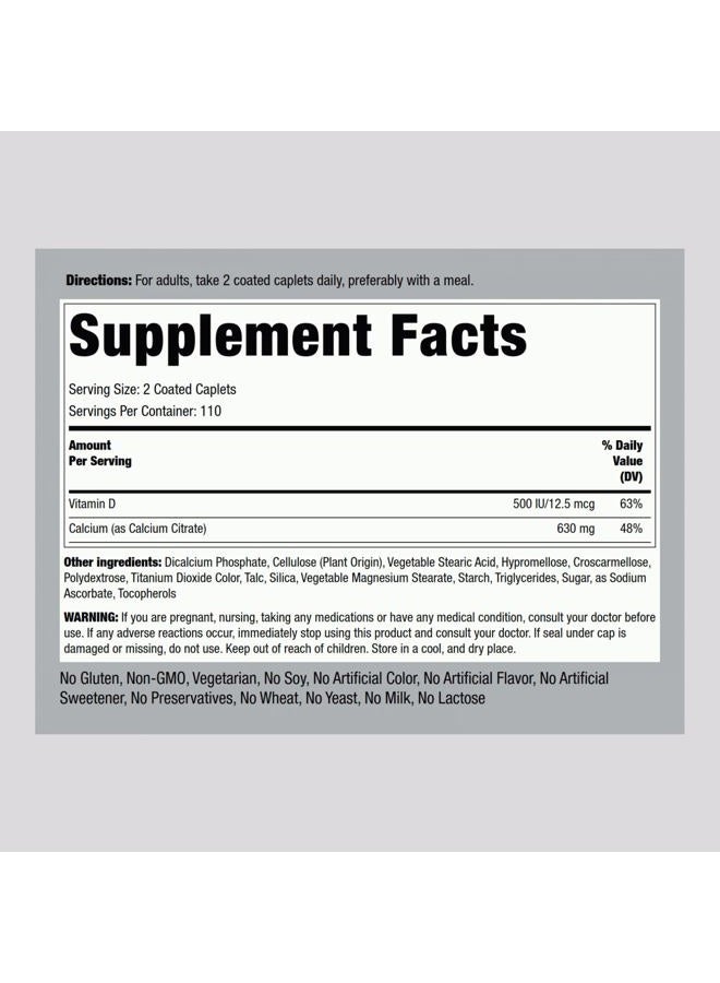 Piping Rock Calcium Citrate with Vitamin D3 | 315 mg | 220 Caplets | Non-GMO, Gluten Free Supplement | - Image 2