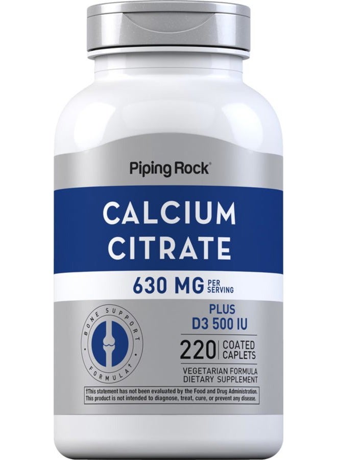 Piping Rock Calcium Citrate with Vitamin D3 | 315 mg | 220 Caplets | Non-GMO, Gluten Free Supplement | - Image 1