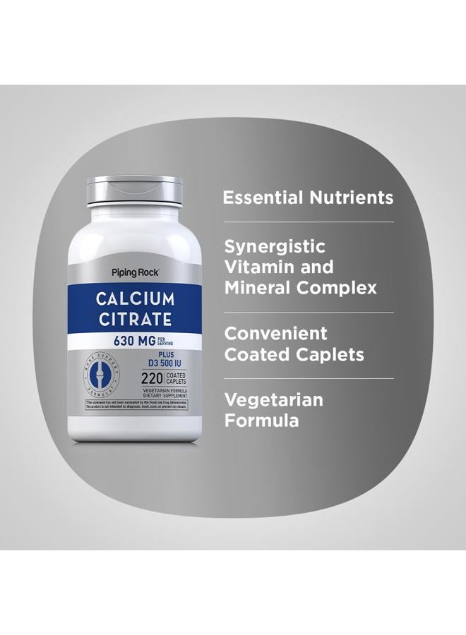 Piping Rock Calcium Citrate with Vitamin D3 | 315 mg | 220 Caplets | Non-GMO, Gluten Free Supplement | - Image 4