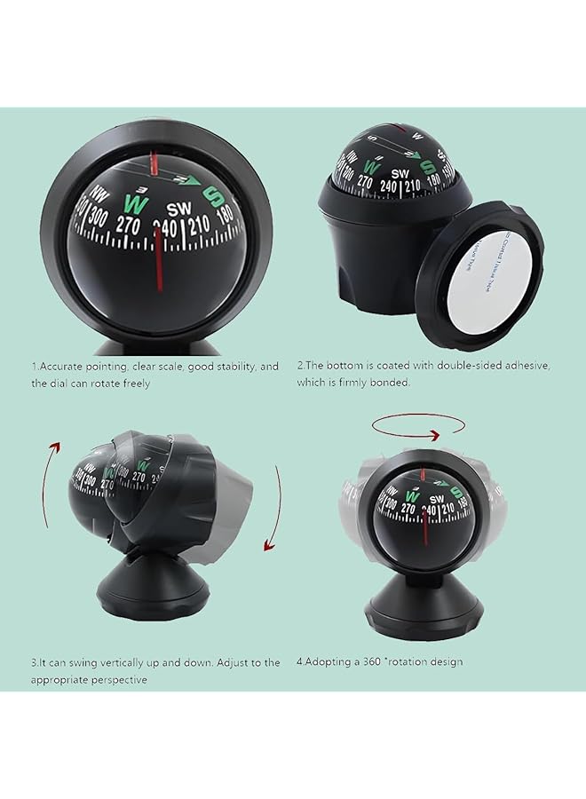 X spring Automotive Compass Ball Adjustable Camping Navigation Tool Multifunctional Car Dashboard Compass with Bottom Stick Car Windscreen Decorate for Boat Car Truck SUV - Image 5