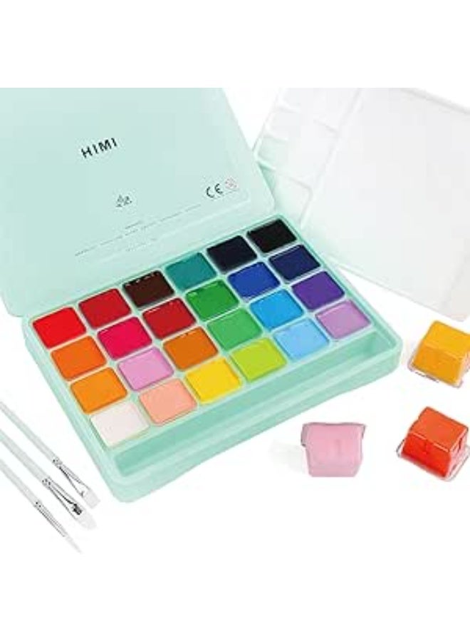 هيمي مجموعة طلاء جواش، 24 لون نابض بالحياة، غير سامة، تصميم كوب جيلي مع باليت فرش طلاء محمولة للفنانين ورسم على القماش بالألوان المائية، صبغة غنية، 30 مل/كوب - Image 1