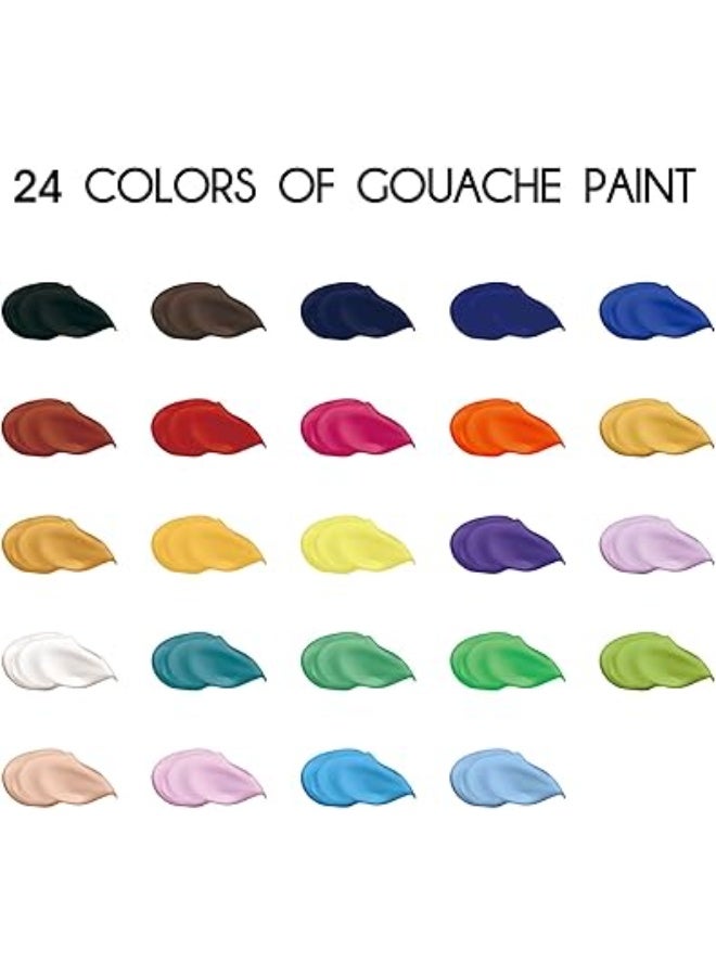 هيمي مجموعة طلاء جواش، 24 لون نابض بالحياة، غير سامة، تصميم كوب جيلي مع باليت فرش طلاء محمولة للفنانين ورسم على القماش بالألوان المائية، صبغة غنية، 30 مل/كوب - Image 2