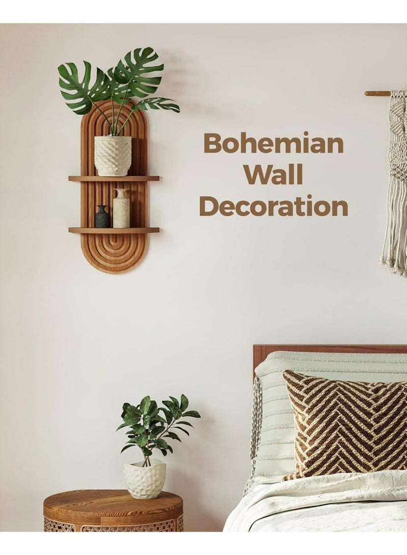 Arabest Boho Wall Decor Brown Plant Wall Shelf Mid Century Modern Decor Hanging Plant Shelf 16.7in 2 Tier Wooden Floating Shelves for Home Bathroom Bedroom Living Room Office Holding Planter - Image 3