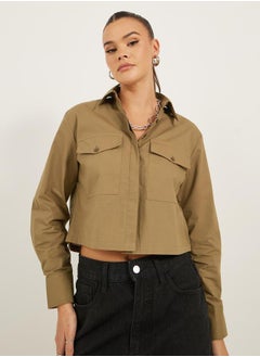 Long sleeve shirt with pockets with slight drop shoulder boxy body