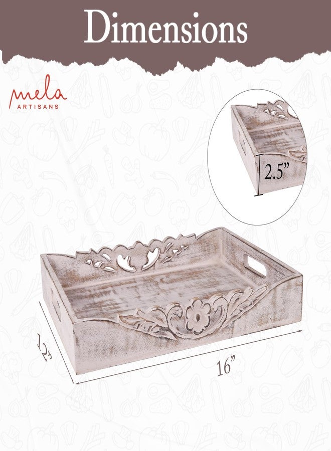 Mela Artisans Tray - Orchid, 16x12x2.5, Mangowood, Distressed White - Image 2