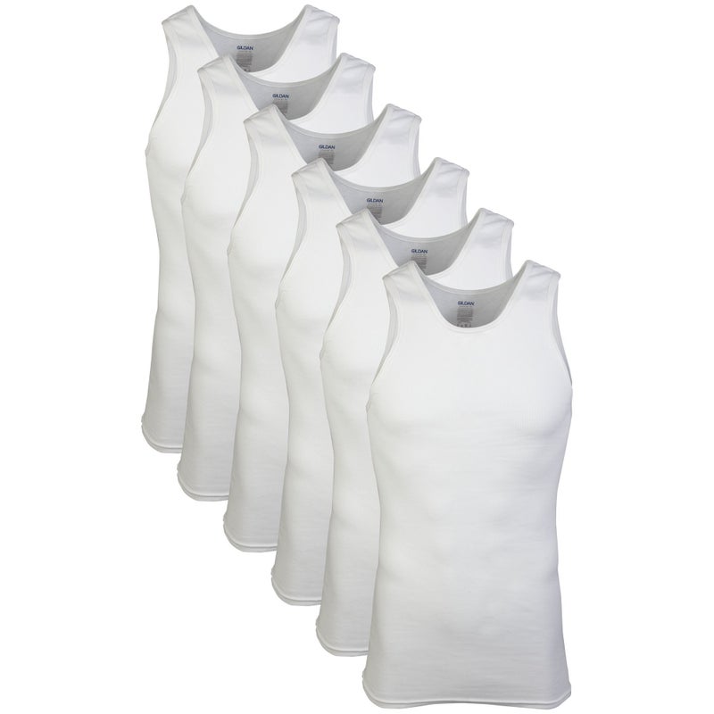 Gildan Men's A-shirt Tanks, Multipack, Style G1104, White (6 Pack), X-Large - Image 1