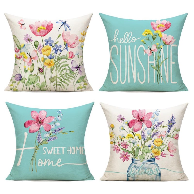 WOKANI Spring Outdoor Throw Pillow Covers 18x18 Set of 4 Summer Garden Flowers Farmhouse Patio Decorative Cushion Covers Home Decor Couch for Sofa Bedroom Livingroom, SkyBlue - Image 1