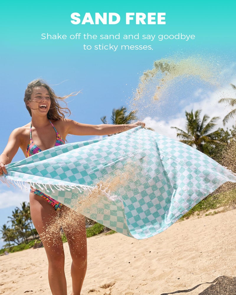 Antfuny 6 Packs Turkish Beach Towel Vacation Essentials Blanket Set Pool Bath Towels Bulk Multipack Travel Sand Free Quick Dry Extra Large Oversized Cute Big Soft Lightweight Compact Checkered Cloud Women - Image 3