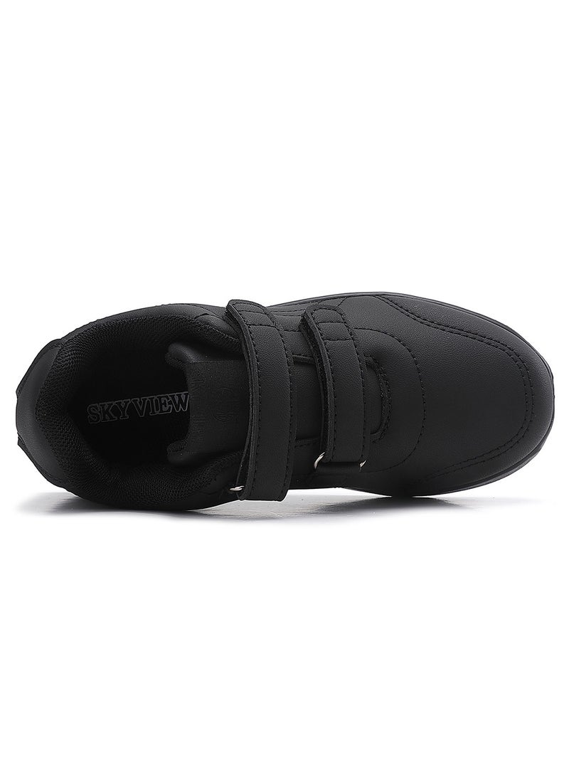 Sky View - SKYVIEW Boy Girl Shoes Hook and Loop Sports Shoes Child Leather Lightweight Breathable Athletic Running Sneakers for Unisex Kids School Shoes Black - Image 1