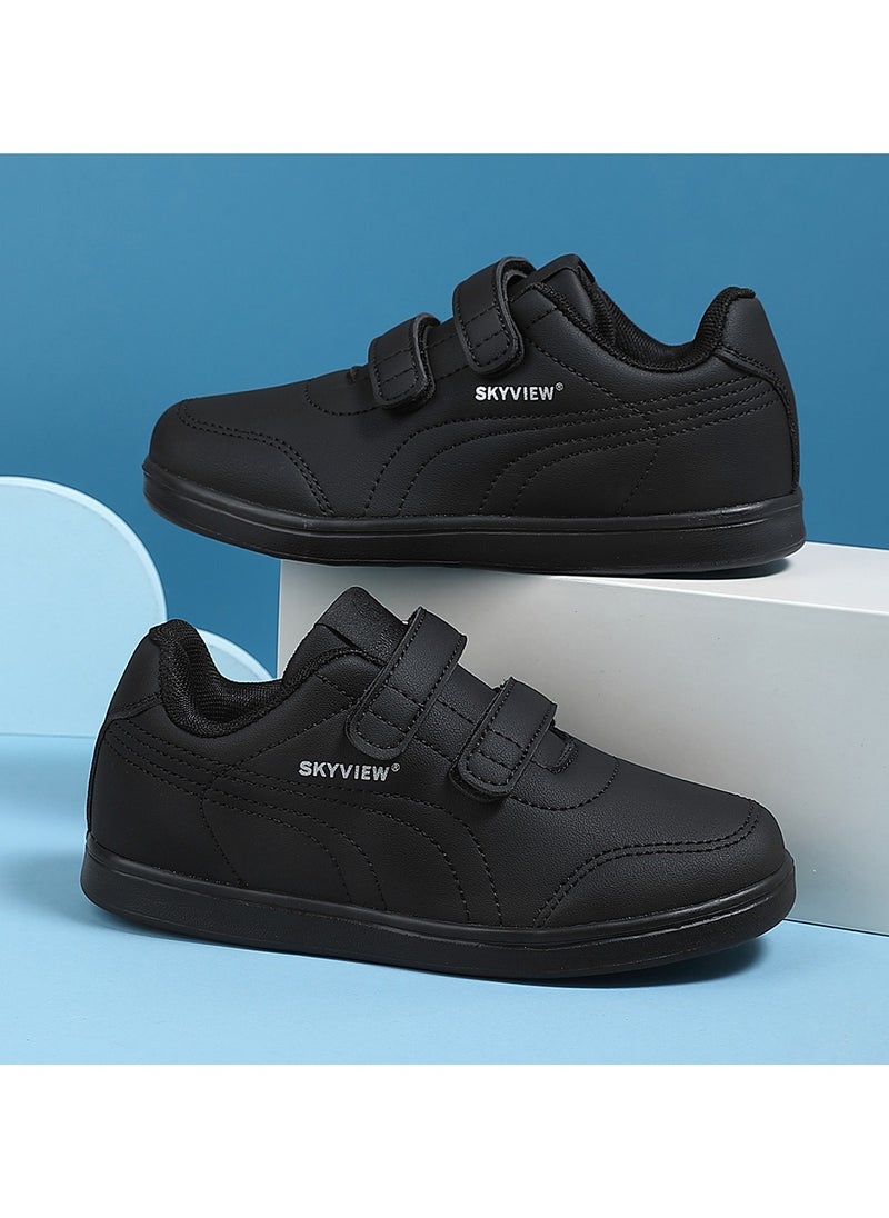 Sky View - SKYVIEW Boy Girl Shoes Hook and Loop Sports Shoes Child Leather Lightweight Breathable Athletic Running Sneakers for Unisex Kids School Shoes Black - Image 1