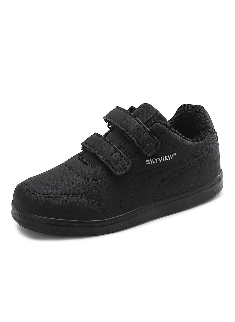 Sky View - SKYVIEW Boy Girl Shoes Hook and Loop Sports Shoes Child Leather Lightweight Breathable Athletic Running Sneakers for Unisex Kids School Shoes Black - Image 1