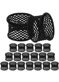Chuangdi 20 Pieces Large Cotton Hair Ties Thick Hollow Cotton Stretch Ponytail Ties Netted Sport Elastics Scrunchies for Thick Heavy Curly HairBlack