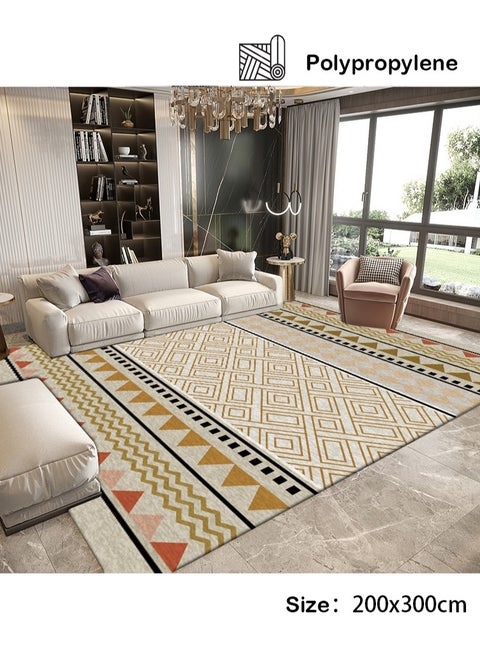 Warm Luxurious Modern Printed Rectangular Anti-Slip Carpet Beige/Black 200X300cm