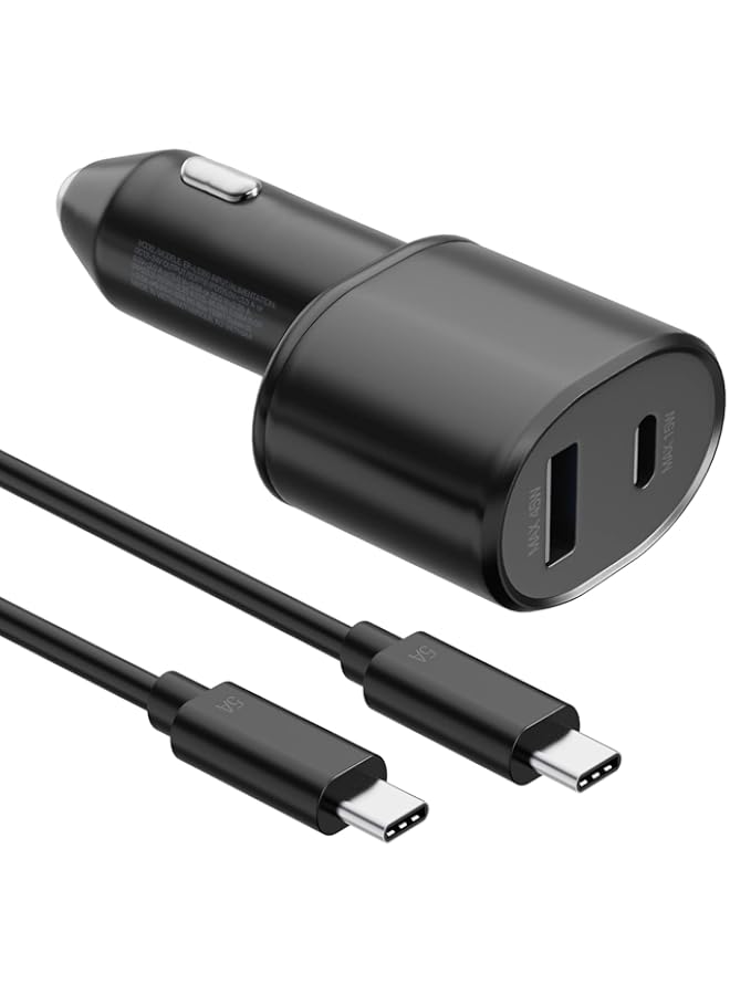 Risen شاحن سيارة شحن فائق السرعة 2.0 مزدوج المنفذ (45 واط + 15 واط) مع كابل USB C إلى C لهواتف سامسونج جالاكسي S24 ألترا/S24/S24+/S23,S22,S21/S21 ألترا/S21 بلس 5G, نوت 10/10+ 5G Z فولد 3 5G - Image 1