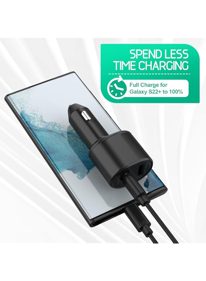 Risen شاحن سيارة شحن فائق السرعة 2.0 مزدوج المنفذ (45 واط + 15 واط) مع كابل USB C إلى C لهواتف سامسونج جالاكسي S24 ألترا/S24/S24+/S23,S22,S21/S21 ألترا/S21 بلس 5G, نوت 10/10+ 5G Z فولد 3 5G - Image 2
