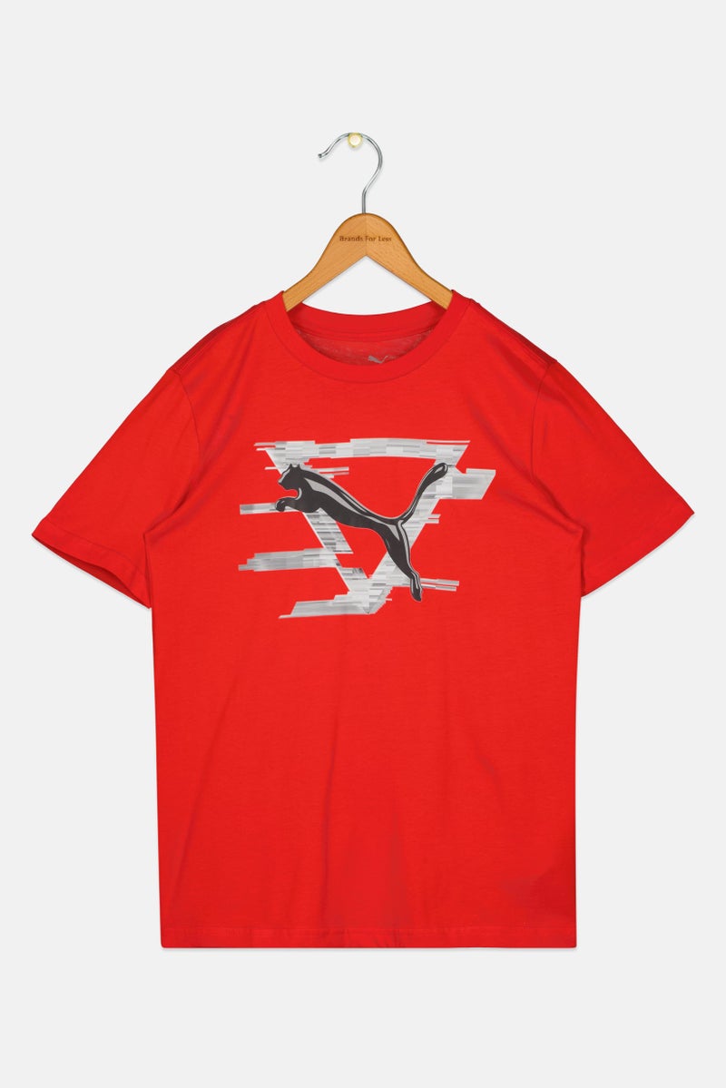 PUMA تي شيرت قصير الأكمام للأطفال الأولاد، ياقة دائرية، خارجي، أحمر - Image 3