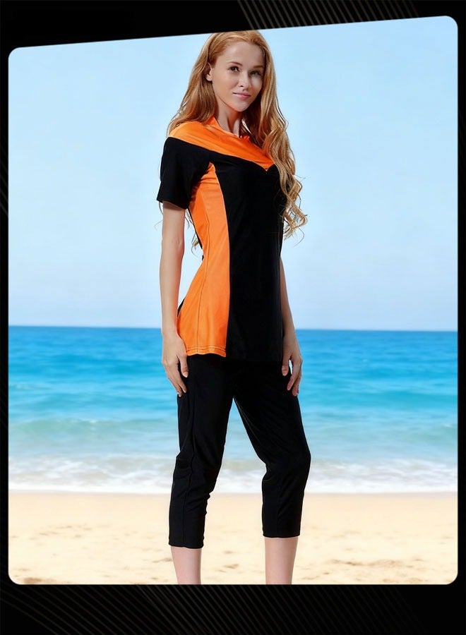 شاربدو طقم بور بأكمام قصيرة مكوّن من 3 قطع أسود/برتقالي - Image 3