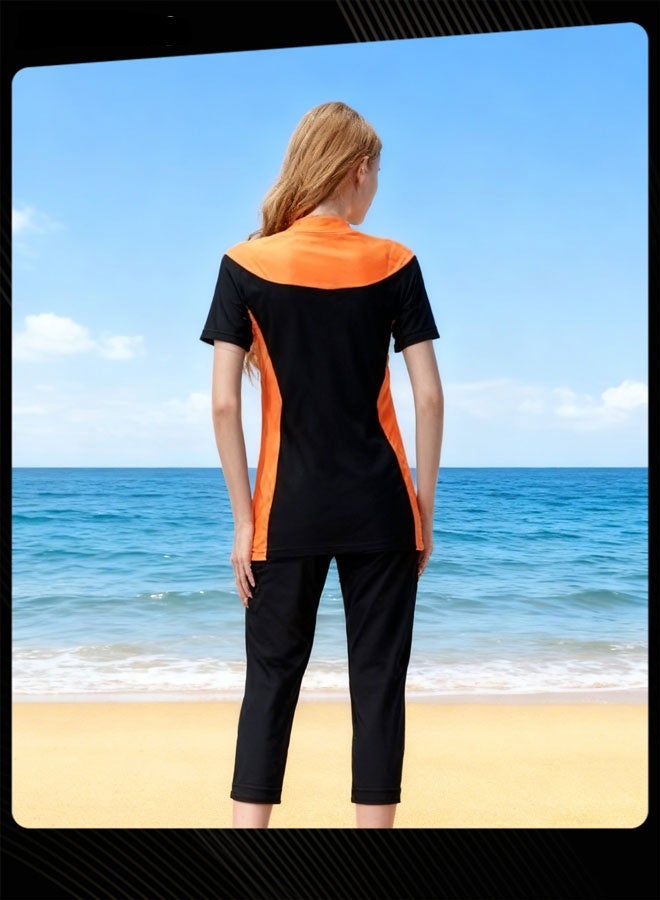 شاربدو طقم بور بأكمام قصيرة مكوّن من 3 قطع أسود/برتقالي - Image 4