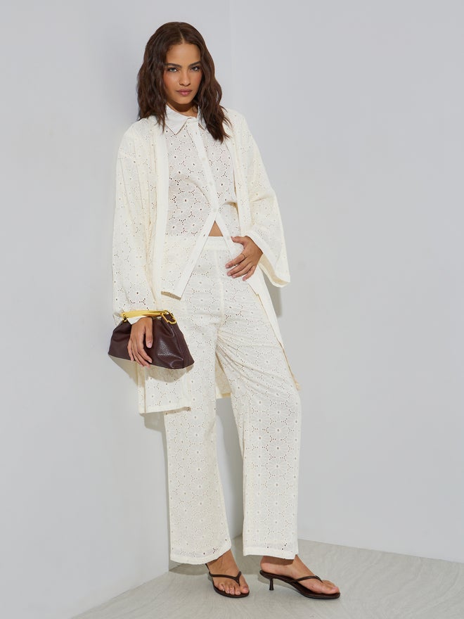 Styli Off-White Schiffli Knee Length Kimono - Image 2