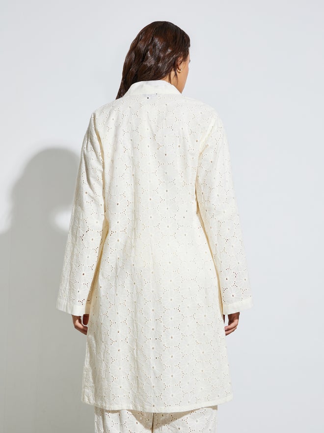 Styli Off-White Schiffli Knee Length Kimono - Image 4