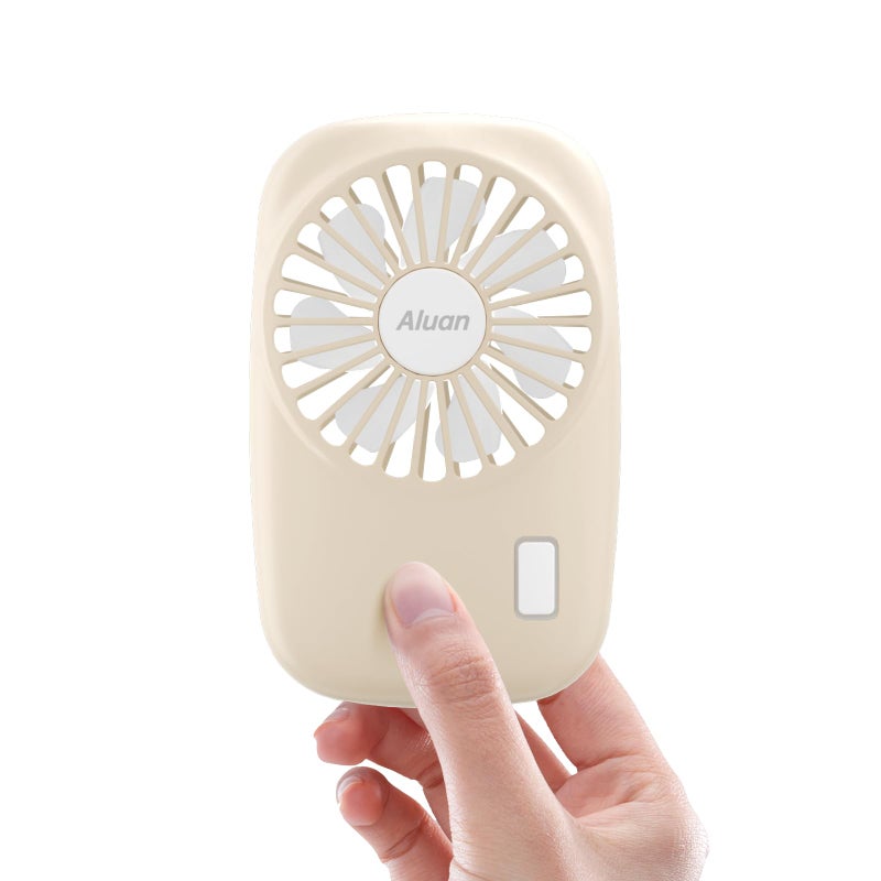 Aluan Handheld Mini Fan Powerful Small Personal Portable Speed Adjustable USB Rechargeable Eyelash Fan for Kids Girls Boys Woman Man Home Office Outdoor Travel Beige