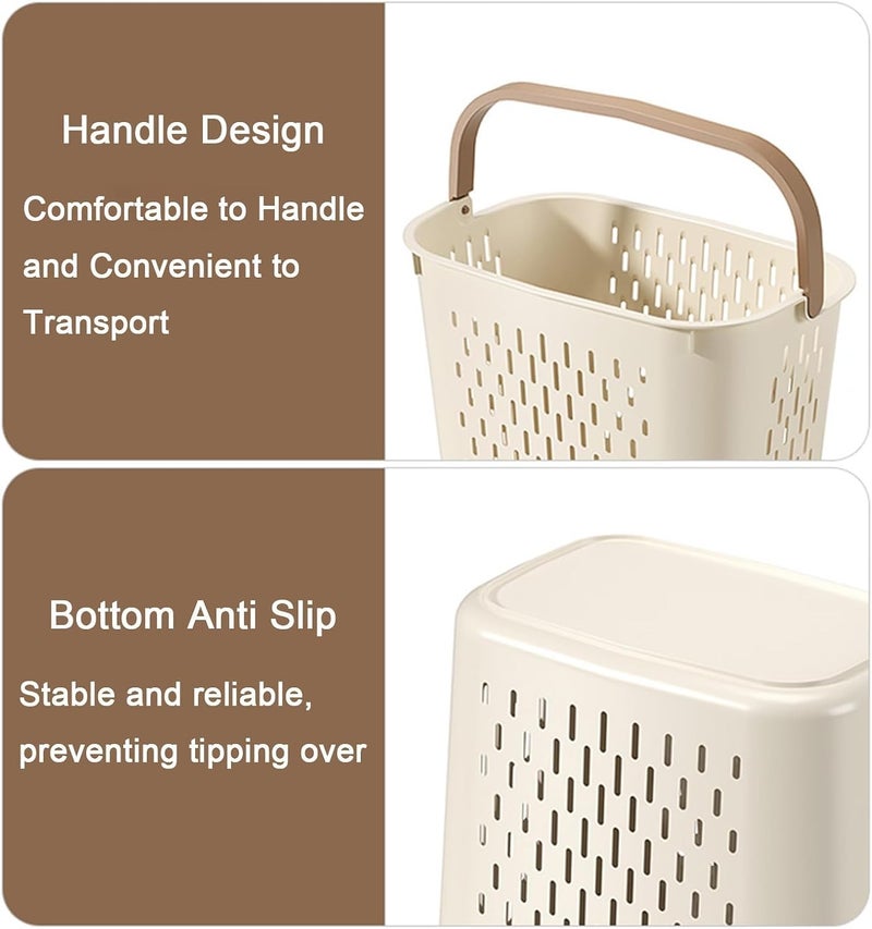 Plastic Laundry Hamper, Sturdy Basket with Lengthened Handles, Ventilated Design, Easy to Carry for Bedroom, Bathroom, Dorm, College, Storage Container (20x27x37cm) - Image 3