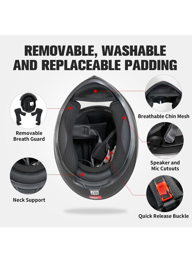 خوذة دراجة نارية تغطي الوجه بالكامل للرجال والنساء، خوذة دراجة نارية رباعية الطبقات مع واقي شمس عالي الدقة من البولي كربونات، خوذة ABS قابلة للتهوية ومناسبة للبالغين (أبيض، مقاس XL) - Image 5