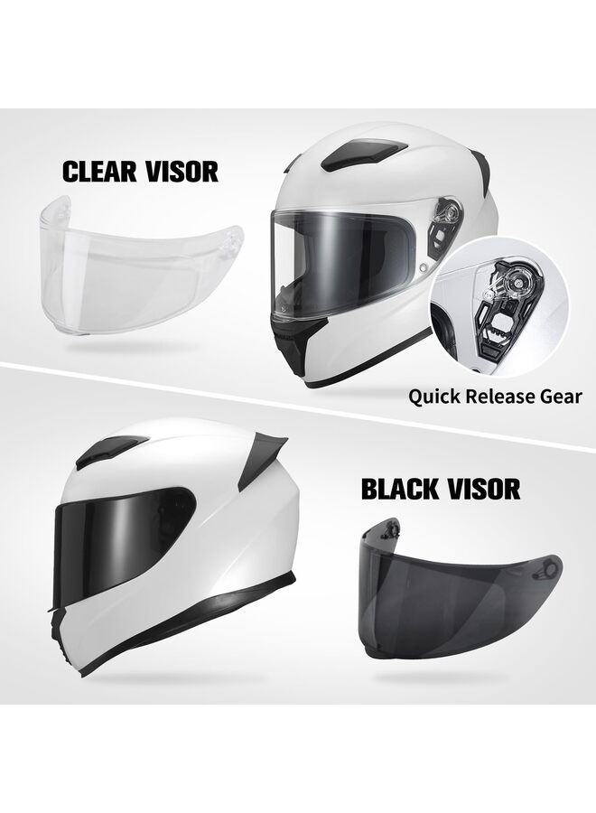 خوذة دراجة نارية تغطي الوجه بالكامل للرجال والنساء، خوذة دراجة نارية رباعية الطبقات مع واقي شمس عالي الدقة من البولي كربونات، خوذة ABS قابلة للتهوية ومناسبة للبالغين (أبيض، مقاس XL) - Image 3