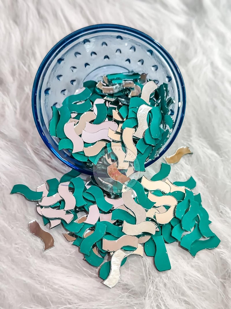 RH RH Craft Mirrors Border S Shape 100Grams 280Pcs Approx LIPPAN Art Crafts Mirror Work mud Mirror Art and Create Beautiful Artwork for Home Office or Gifting etc 2 CM - Image 1