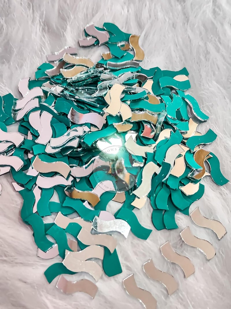 RH RH Craft Mirrors Border S Shape 100Grams 280Pcs Approx LIPPAN Art Crafts Mirror Work mud Mirror Art and Create Beautiful Artwork for Home Office or Gifting etc 2 CM - Image 3