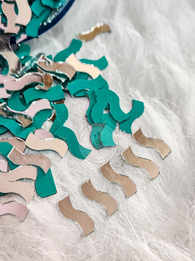 RH RH Craft Mirrors Border S Shape 100Grams 280Pcs Approx LIPPAN Art Crafts Mirror Work mud Mirror Art and Create Beautiful Artwork for Home Office or Gifting etc 2 CM - Image 2