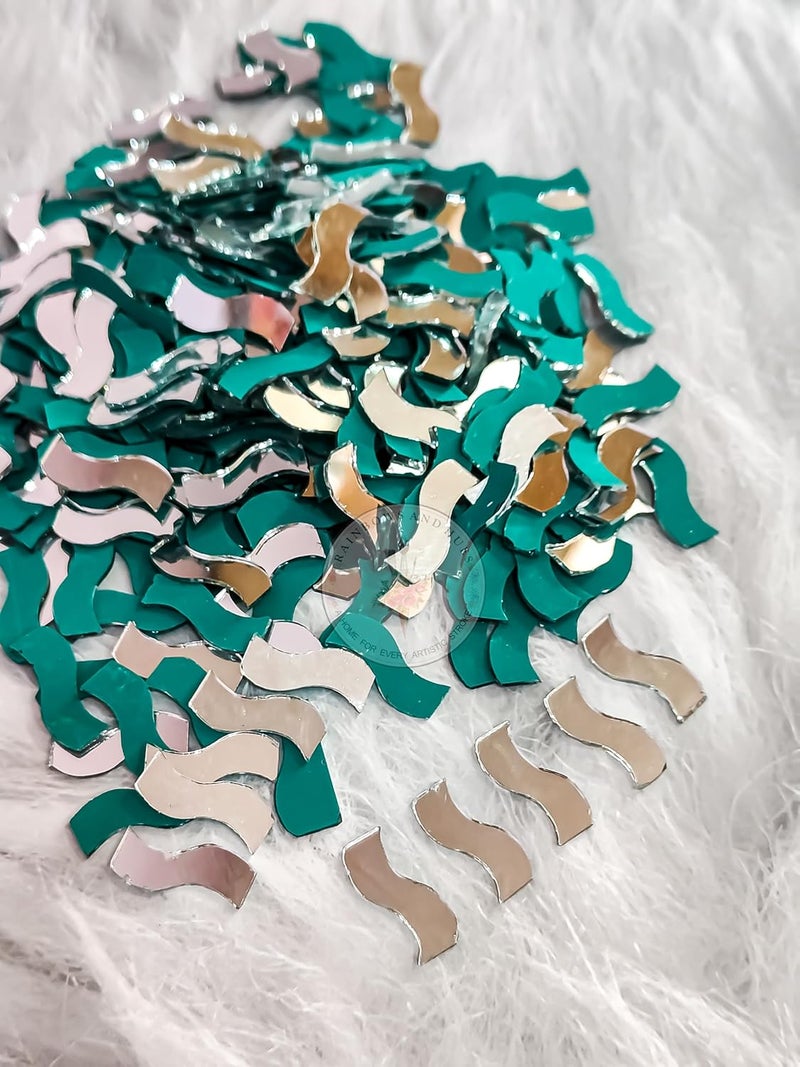 RH RH Craft Mirrors Border S Shape 100Grams 280Pcs Approx LIPPAN Art Crafts Mirror Work mud Mirror Art and Create Beautiful Artwork for Home Office or Gifting etc 2 CM - Image 4