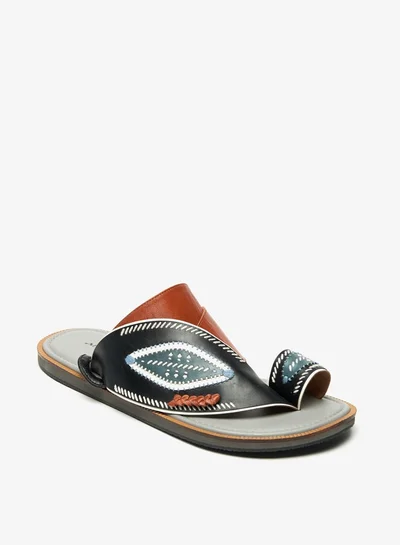 Al Waha Men Embroidered Slip-On Arabic Sandals with Toe Loop Detail