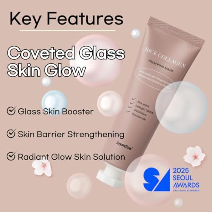 daymellow Rice Collagen Wrapping Mask 2.36 fl. oz / 70ml – Korean Peel-Off Facial Mask with Hydrolyzed Collagen, Hydrating & Firming, Overnight Gentle Pore Tightening for Glowing Glass Skin - Image 2