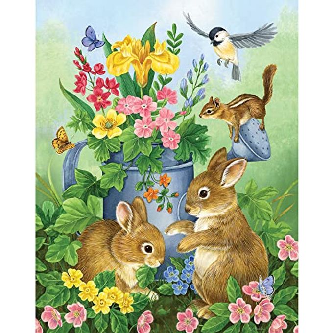 Bits and Pieces 100 Piece Jigsaw Puzzle for Adults  A Touch of Spring by Artist Jane Maday Cute Bunnies Jigsaw Puzzle, Completed Puzzle Size: 15" x 19" - Image 2