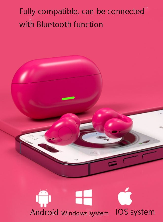 Ear clip-on bone conduction headphones, lightweight and comfortable, with a secure fit, detachable ear clips, Bluetooth 5.3, 360° panoramic sound, call noise reduction, ultra-long battery life of 68 hours, IPX4 waterproof (rose red) - Image 2