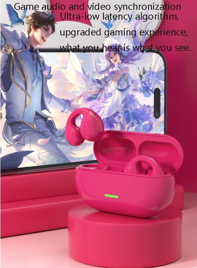 Ear clip-on bone conduction headphones, lightweight and comfortable, with a secure fit, detachable ear clips, Bluetooth 5.3, 360° panoramic sound, call noise reduction, ultra-long battery life of 68 hours, IPX4 waterproof (rose red) - Image 3