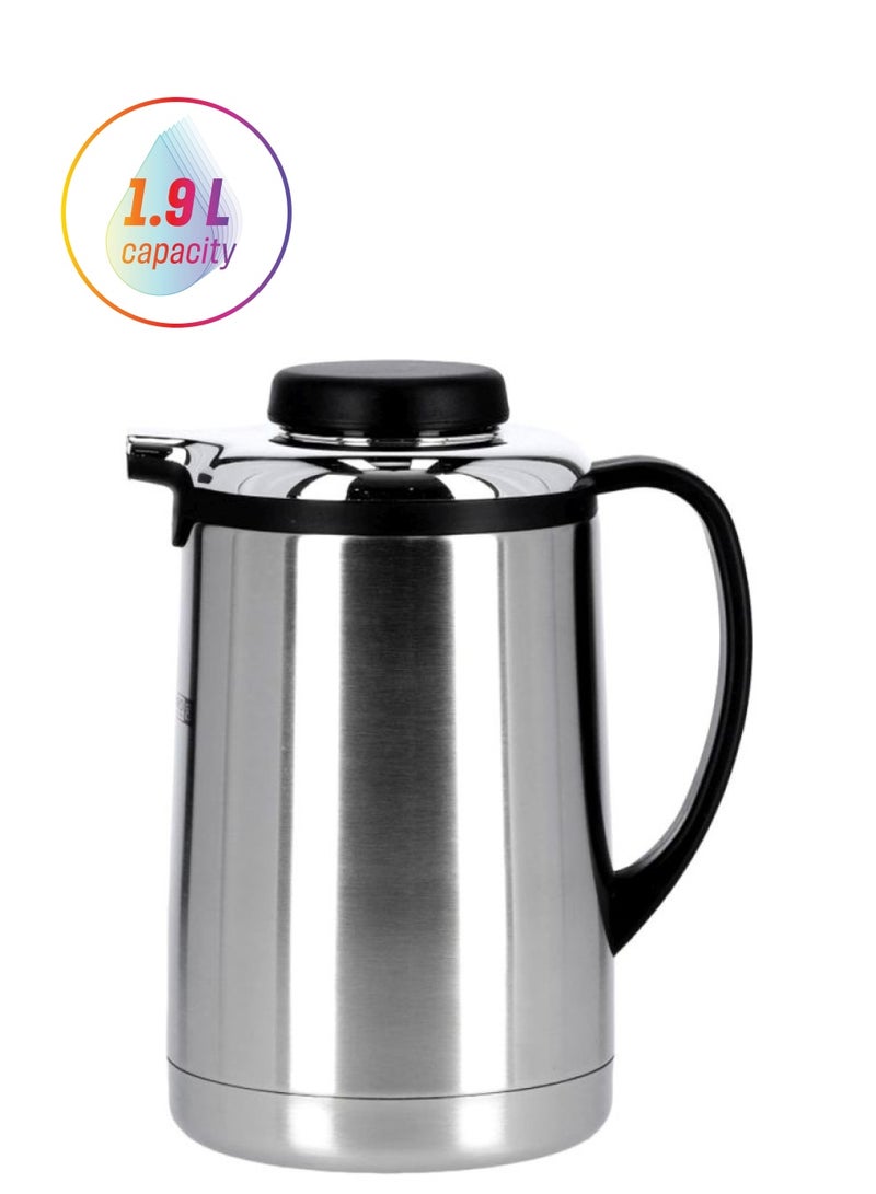 Royalford 1900 Ml 640Z Stainless Steel Vacuum Flask Ss Inner Pot 12 Hours Hot And 24 Hours Cold Multi Color 14.5X14.5X29 Cm Silver/Black - Image 1