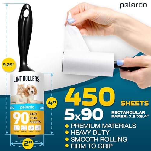 Polardo Lint Rollers for Pet Hair, Sticky, Remover for Couch, Clothes Furniture and Carpet. Dog Hair Remover Cat Hair, Animal Fur, Fuzz. 5 Large Lint Rollers - Image 2
