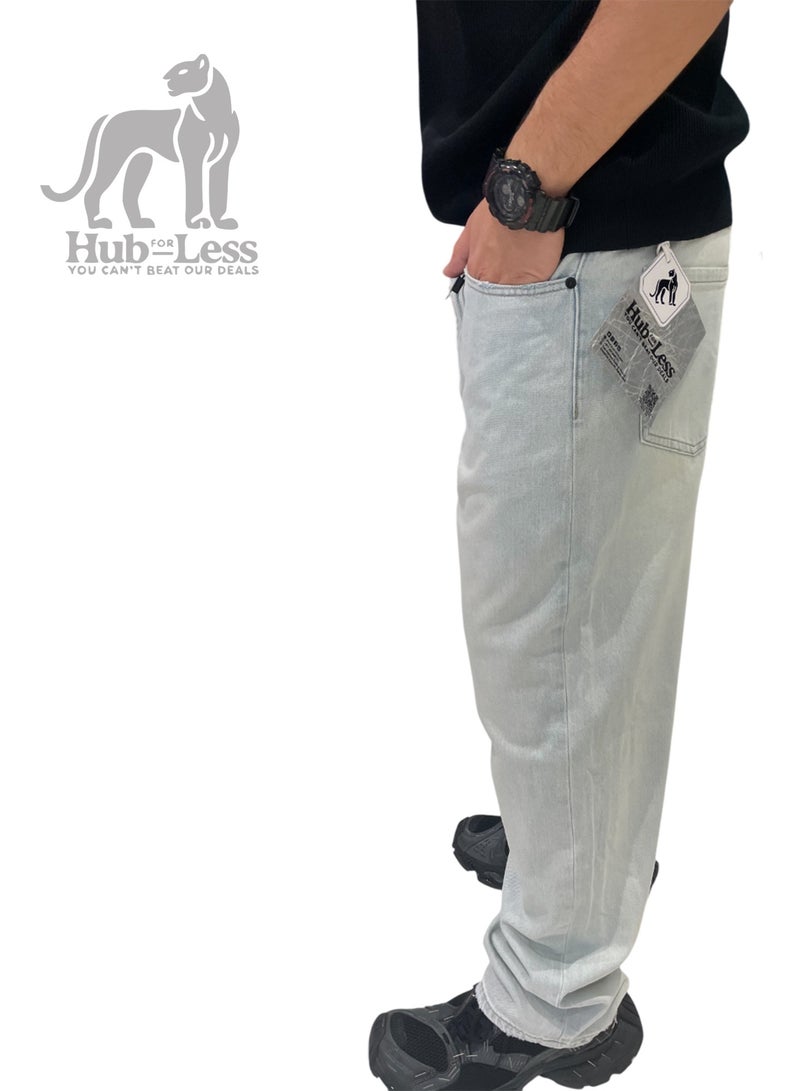 Hub For Less Men's Ultra-Wide Leg Denim Jeans – Trendy Fit with Treated Fabric & Street-Style Pockets - Image 1