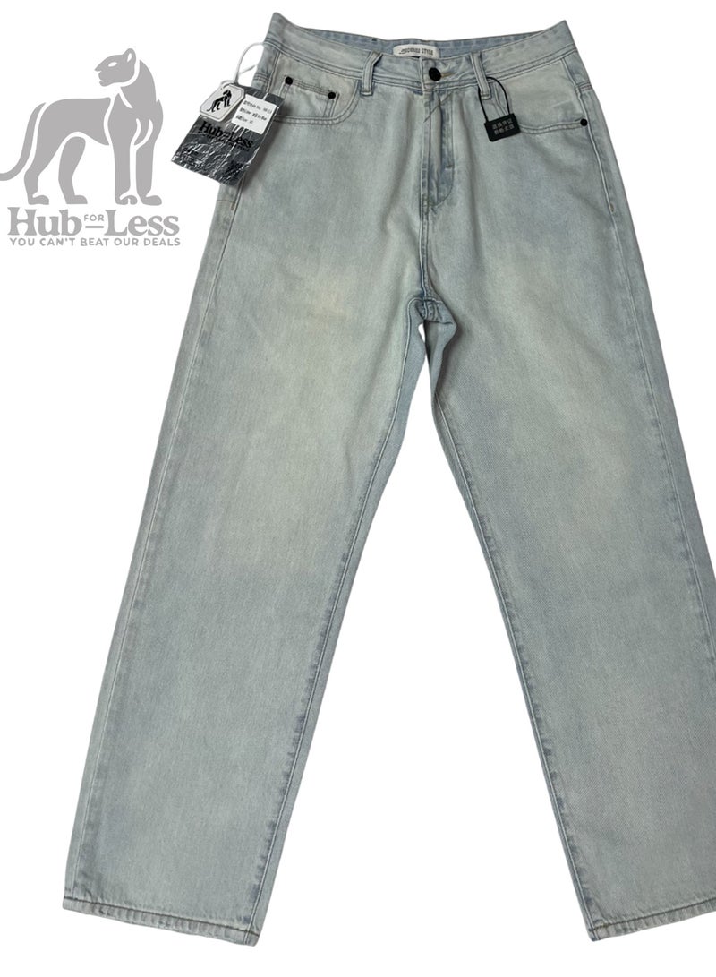 Hub For Less Men's Ultra-Wide Leg Denim Jeans – Trendy Fit with Treated Fabric & Street-Style Pockets - Image 2