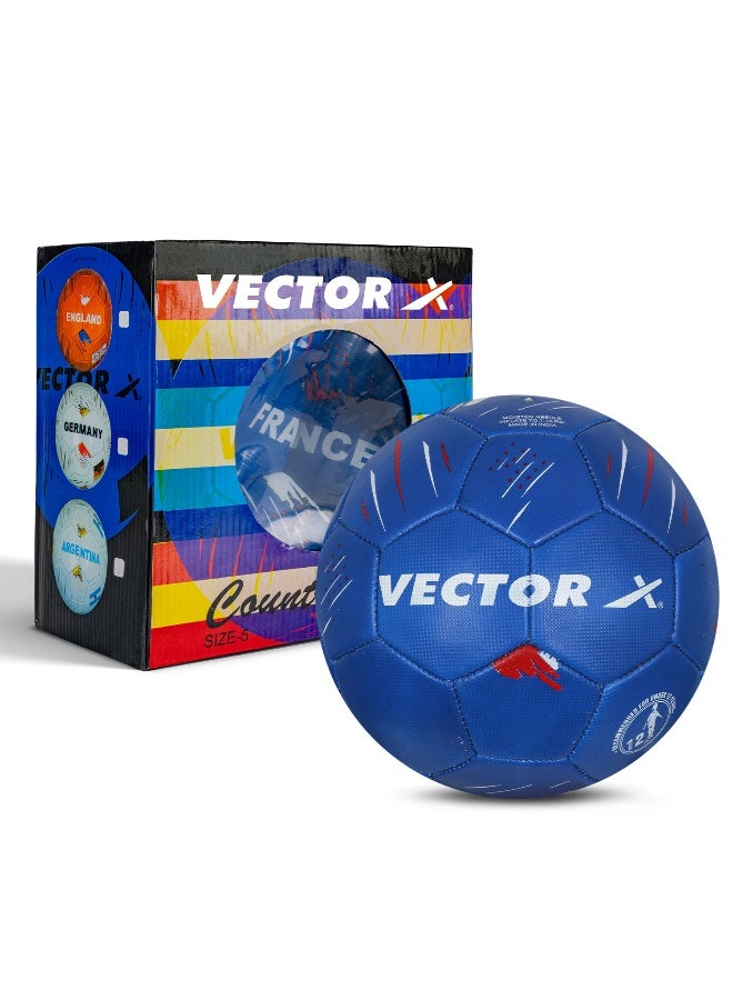 Vector X France Machine Stitched Football – PVC Soccer Ball for Training & Match Play, Durable & Professional, Size 5, White-Blue - Image 1