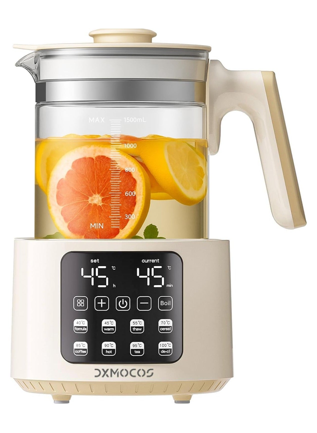 Dxmocos Electric Kettle with Temperature Control, 1.5L Large Capacity Stainless Steel Water Boiler, 40°C to 100°C Adjustable, 72H Keep Warm, Type G Plug, Kettle for Coffee, Tea, Milk Powder