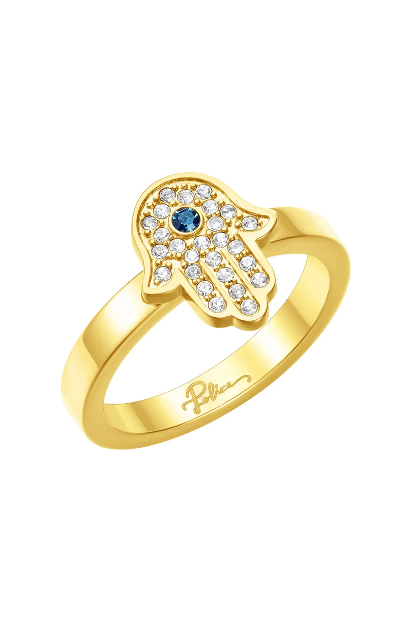 Vision Gold Plated Ladies Finger Ring With white and Aqua crystal 54PEJLF0003902