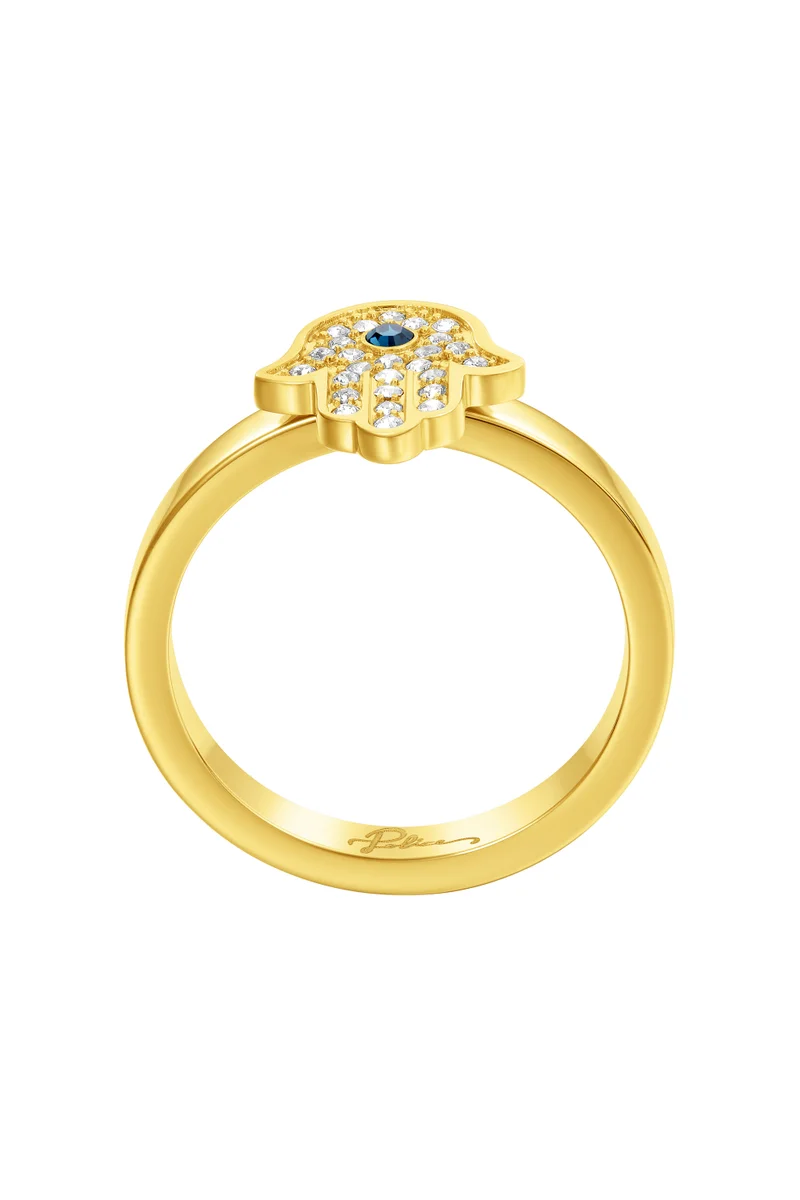 Police  Vision Gold Plated Ladies Finger Ring With white and Aqua crystal 54PEJLF0003902 for Women | Best Price UAE