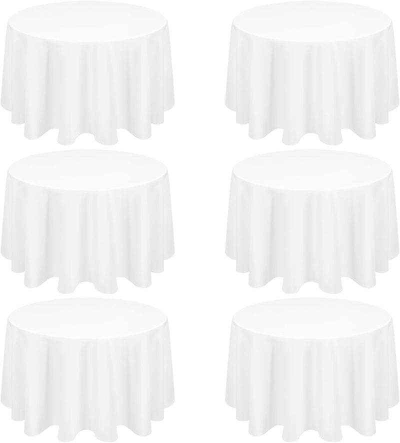 FXKS 6 Pack White Round Tablecloth 60 inch Circle Polyester Table Cloth, Washable Fabric Stain and Wrinkle Resistant Table Cover Round Table Clothes for Wedding Parties Banquet Reception Gift Table - Image 1