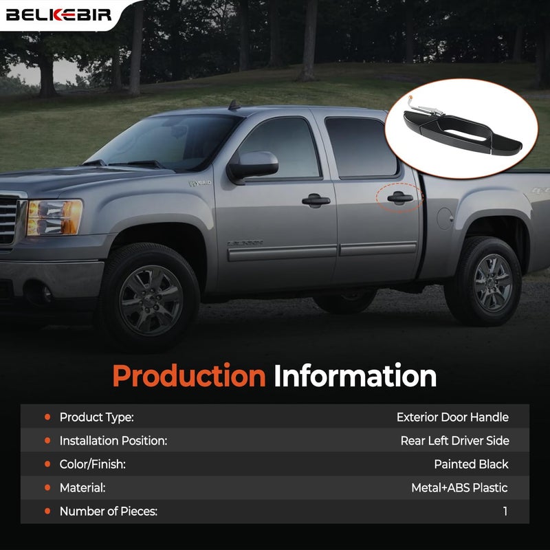 BELKEBIR Black Exterior Door Handle Rear Left Driver Side Compatible with 2007-2014 Chevy Silverado Suburban Avalanche Tahoe, GMC Sierra Yukon, Cadillac Escalade Replaces 15915659, 20954849, 22738725, 25890289 Cross product compatible - Image 5