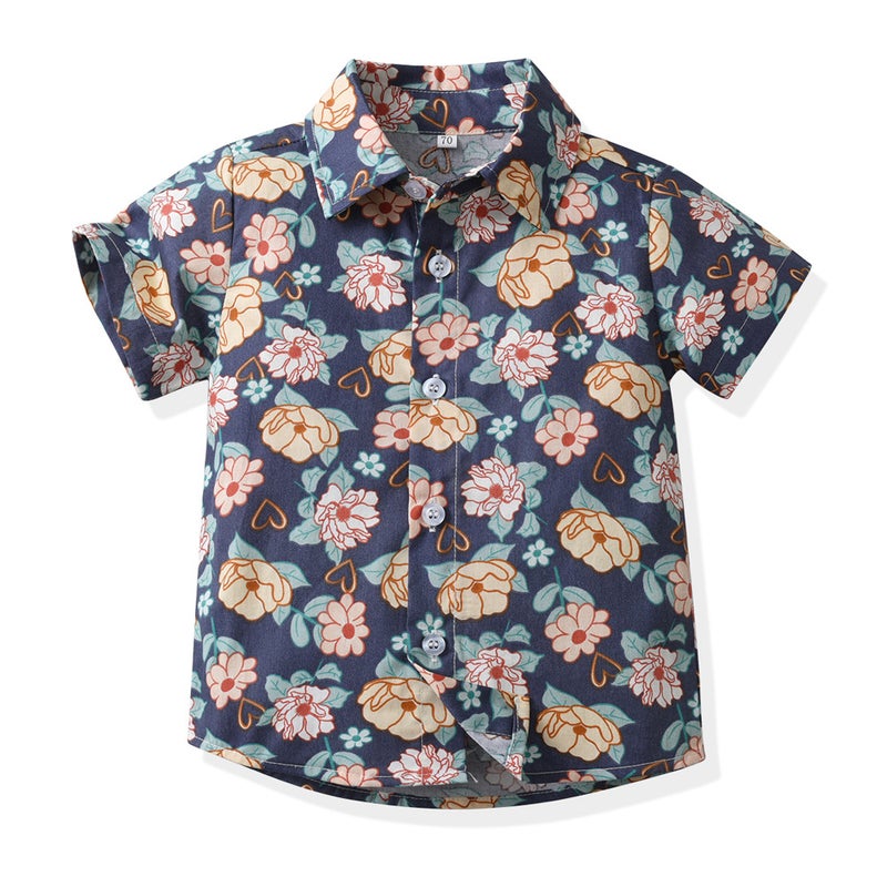 Children'S Wear Lapel Single-Breasted Cute Flower Cardigan Summer Children'S Casual Beach Hawaiian Shirt Baby - Image 1